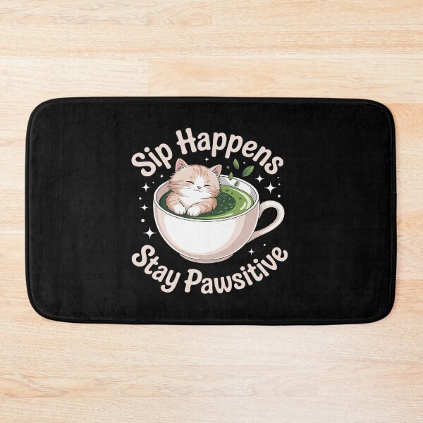 Item preview, Sip Happens Stay Pawsitive Cute Cat Matcha Pun designed and sold by PeteHomenick.