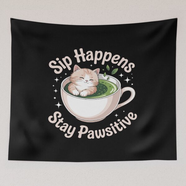 Item preview, Sip Happens Stay Pawsitive Cute Cat Matcha Pun designed and sold by PeteHomenick.