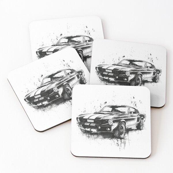 Item preview, Retro black and white vintage muscle car print with classic black details designed and sold by Encreable.