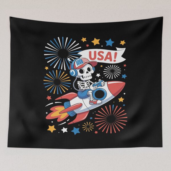 Item preview, Skeleton Gamer 4th of July American Flag Gaming designed and sold by PeteHomenick.