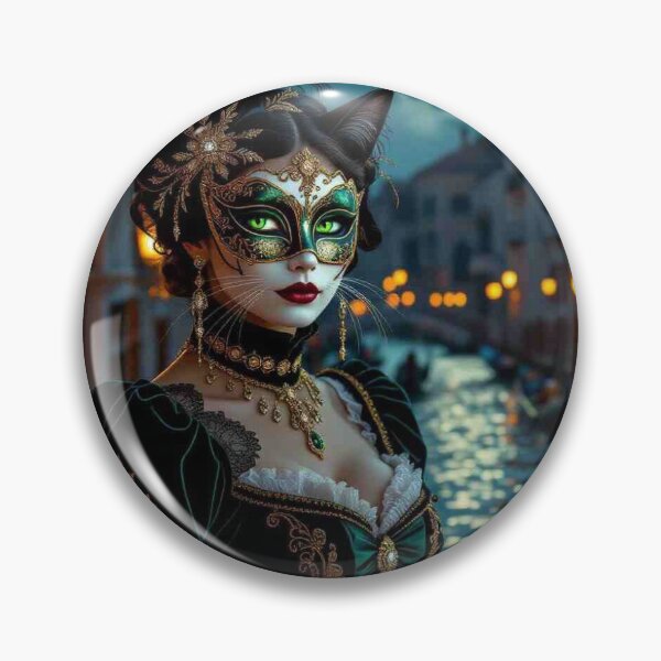 Item preview, Moonlit Masquerade – Masked woman with feline grace & brocade dreams between lagoon light and transformation designed and sold by FotoworldEdel.