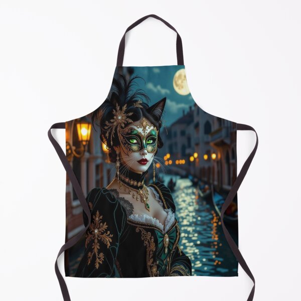 Item preview, Moonlit Masquerade – Masked woman with feline grace & brocade dreams between lagoon light and transformation designed and sold by FotoworldEdel.