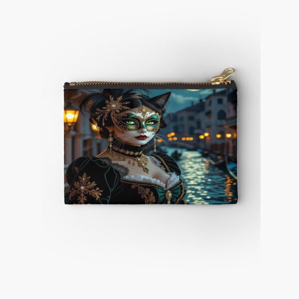 Item preview, Moonlit Masquerade – Masked woman with feline grace & brocade dreams between lagoon light and transformation designed and sold by FotoworldEdel.