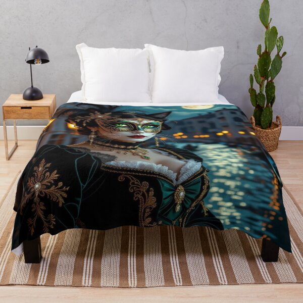 Item preview, Moonlit Masquerade – Masked woman with feline grace & brocade dreams between lagoon light and transformation designed and sold by FotoworldEdel.