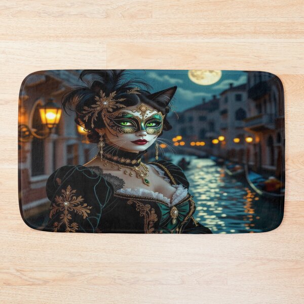 Item preview, Moonlit Masquerade – Masked woman with feline grace & brocade dreams between lagoon light and transformation designed and sold by FotoworldEdel.