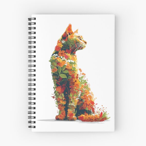 Item preview, Orange floral cat with green nature details and bright daisies in vibrant art designed and sold by Encreable.