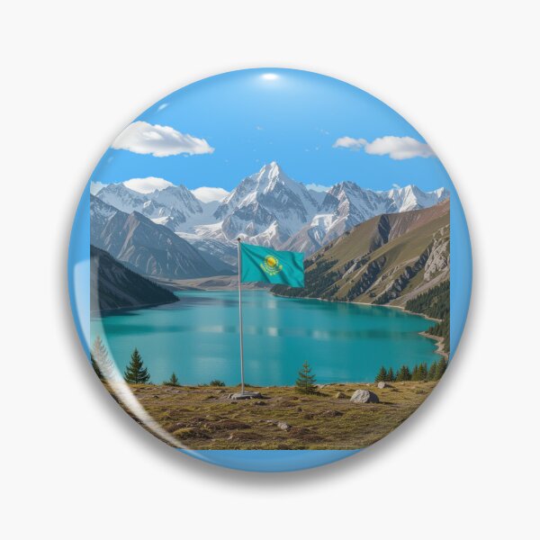 Item preview, Big Almaty Lake – Dreamy 3D Sketch with the Flag of Kazakhstan, designed and sold by PaintMeWorld.