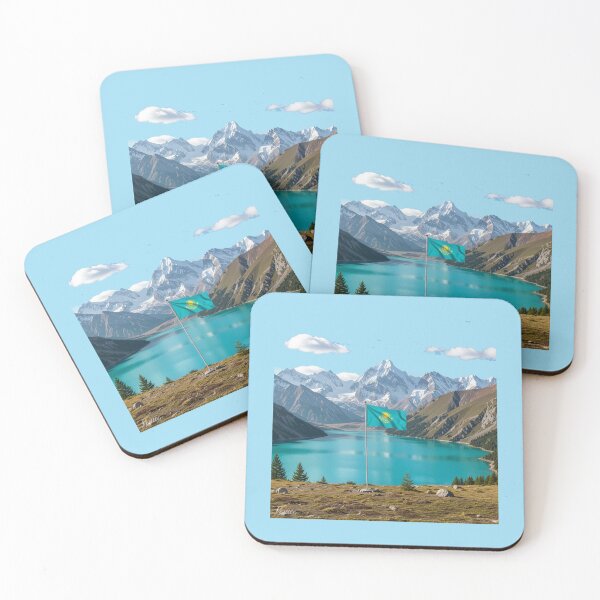 Item preview, Big Almaty Lake – Dreamy 3D Sketch with the Flag of Kazakhstan, designed and sold by PaintMeWorld.