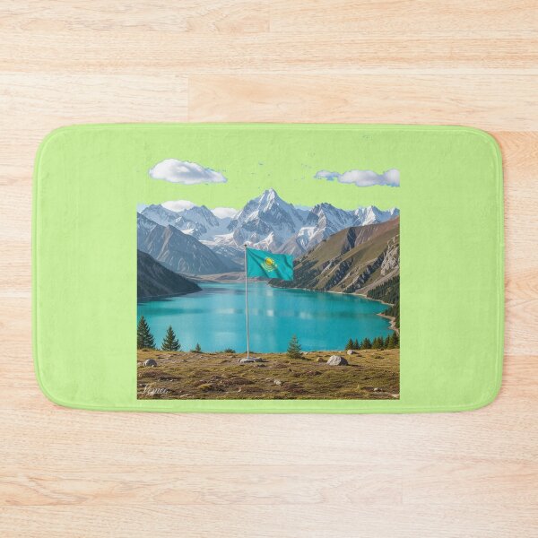 Item preview, Big Almaty Lake – Dreamy 3D Sketch with the Flag of Kazakhstan, designed and sold by PaintMeWorld.