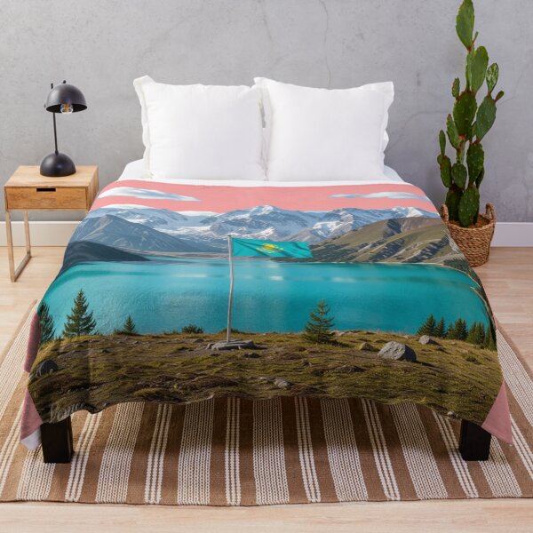 Item preview, Big Almaty Lake – Dreamy 3D Sketch with the Flag of Kazakhstan, designed and sold by PaintMeWorld.