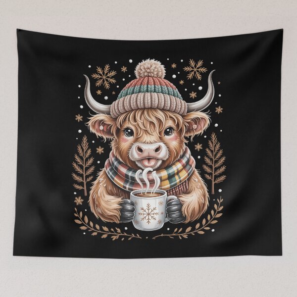 Item preview, Cute Highland Cow Drinking Coffee Latte Winter Christmas designed and sold by CookWorldLaughs.