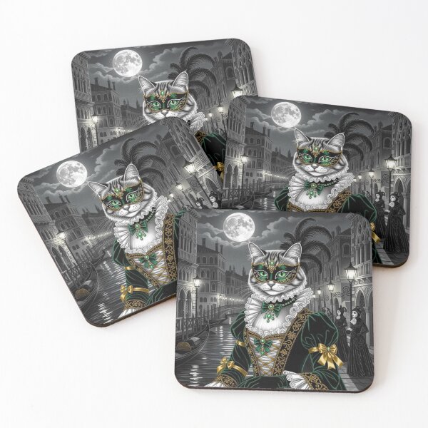 Item preview, Venetian Cat Enchantment – Masked creatures in brocade & EmeraldGlow between MoonlightMystery and CanalElegance designed and sold by FotoworldEdel.