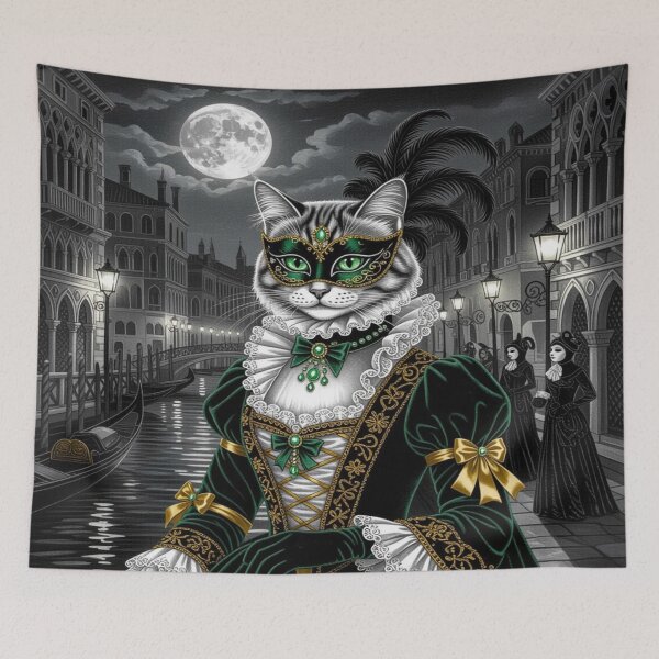 Item preview, Venetian Cat Enchantment – Masked creatures in brocade & EmeraldGlow between MoonlightMystery and CanalElegance designed and sold by FotoworldEdel.