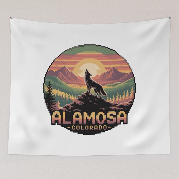 Item preview, Alamosa Colorado Wolf Howling | Retro Pixel Sunset Mountain Design designed and sold by CircinusStore.