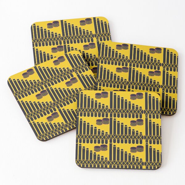 Item preview, Black Panpipe and Bongo Drums on Yellow Background – Musical Instrument Art Design designed and sold by Cultradesign.