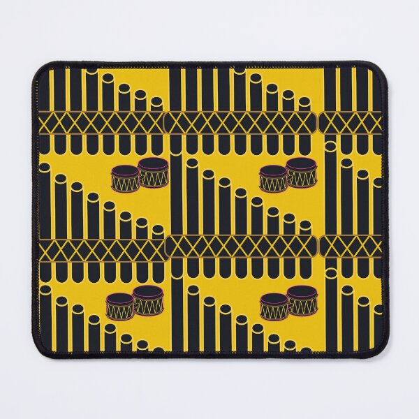 Item preview, Black Panpipe and Bongo Drums on Yellow Background – Musical Instrument Art Design designed and sold by Cultradesign.