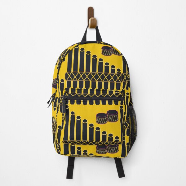 Item preview, Black Panpipe and Bongo Drums on Yellow Background – Musical Instrument Art Design designed and sold by Cultradesign.