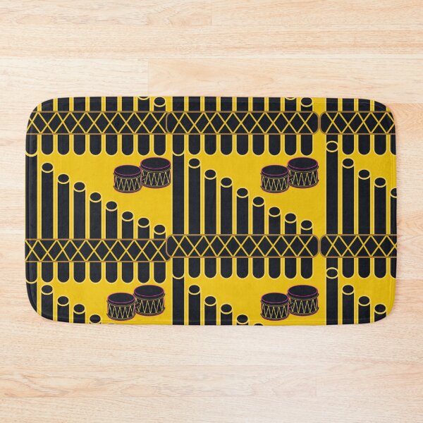 Item preview, Black Panpipe and Bongo Drums on Yellow Background – Musical Instrument Art Design designed and sold by Cultradesign.