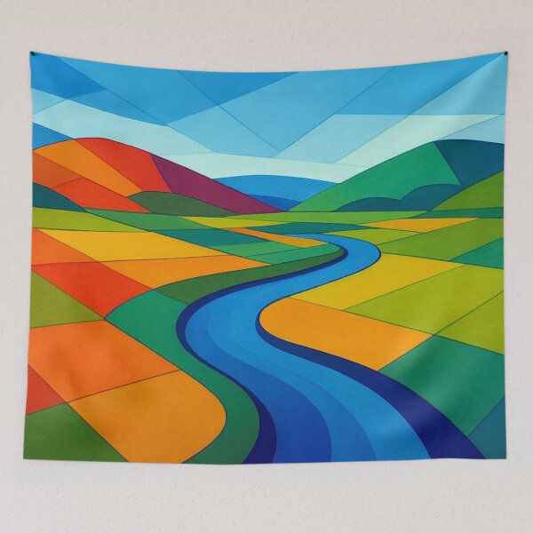 Item preview, Geometric river landscape in color designed and sold by Sigtrix.