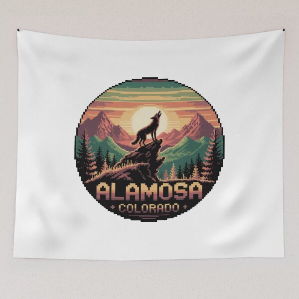 Item preview, Alamosa Colorado Wolf | Retro Pixel Art Sunset Mountains designed and sold by CircinusStore.