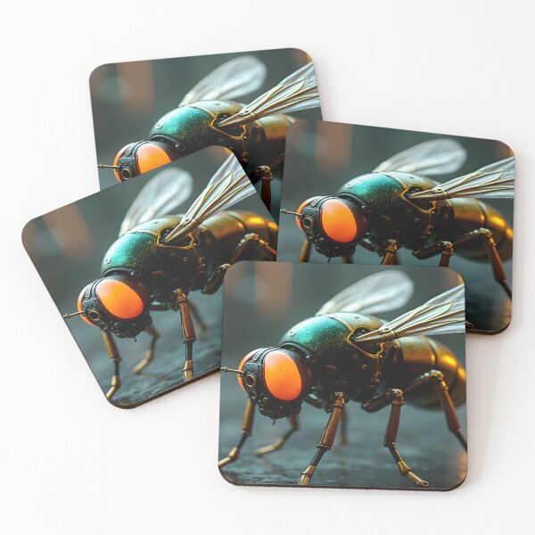 Item preview, Cybernetic Housefly – Mechanical Insect with Orange Optics designed and sold by Peter Kraaibeek Art Gallery.