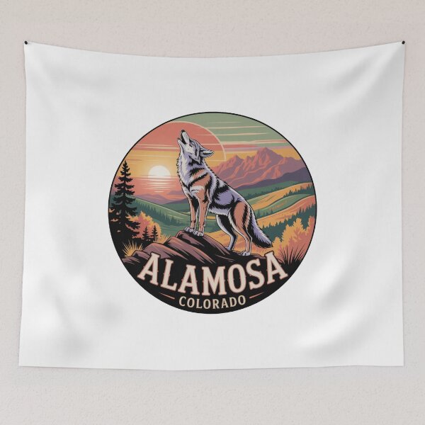 Item preview, Alamosa Colorado Wolf | Sunset Wilderness Retro Landscape designed and sold by CircinusStore.