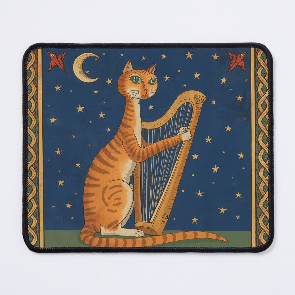 Item preview, Orange Tabby Cat Playing Harp Medieval Art designed and sold by PictorialWhimsy.