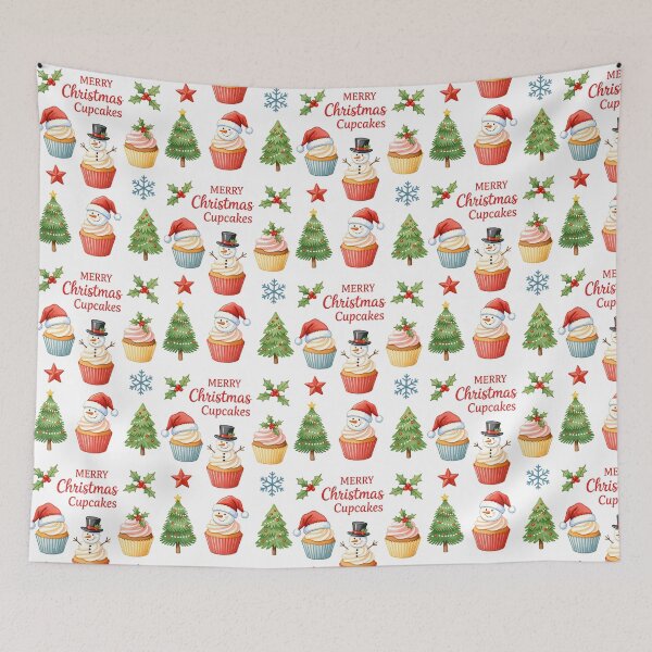 Item preview, Festive Christmas cupcakes decorated with snowmen and a Christmas tree for a joyful holiday celebration designed and sold by SpaceartLilu.