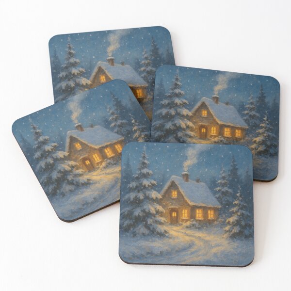 Item preview, Cozy Winter Cottage in Snowy Forest – Traditional Oil Painting Style designed and sold by Ombrya.