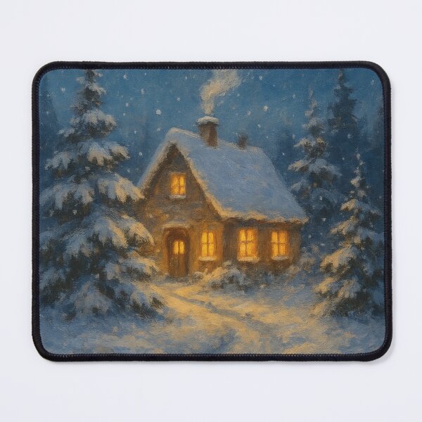 Item preview, Cozy Winter Cottage in Snowy Forest – Traditional Oil Painting Style designed and sold by Ombrya.