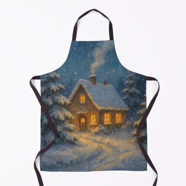 Item preview, Cozy Winter Cottage in Snowy Forest – Traditional Oil Painting Style designed and sold by Ombrya.