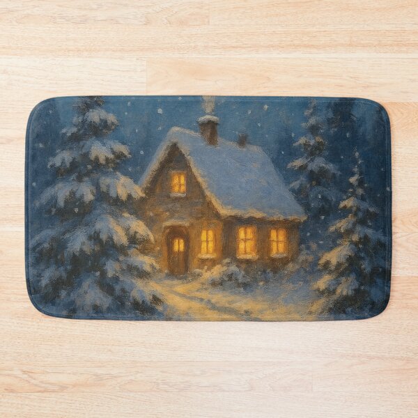 Item preview, Cozy Winter Cottage in Snowy Forest – Traditional Oil Painting Style designed and sold by Ombrya.
