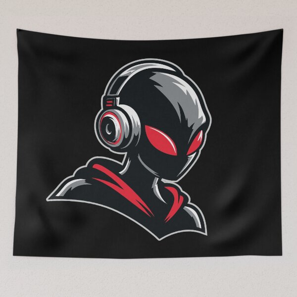 Item preview, Alien with Headphones – Minimalist Techno & Rave Design designed and sold by drizzd.