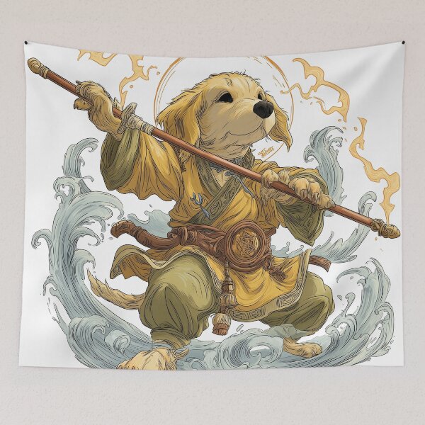 Item preview, Golden Monk Dog – Enlightened Martial Arts Warrior Illustration designed and sold by DTDSEverything.