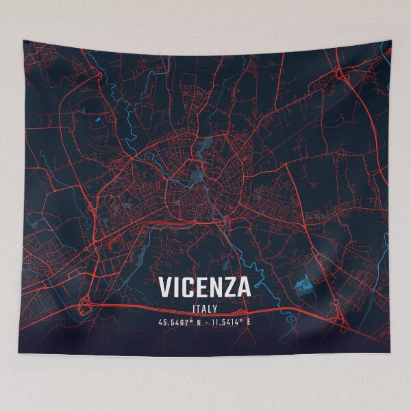 Item preview, Mapa minimalista rojo y azul de Vicenza designed and sold by HomeLivingCo.
