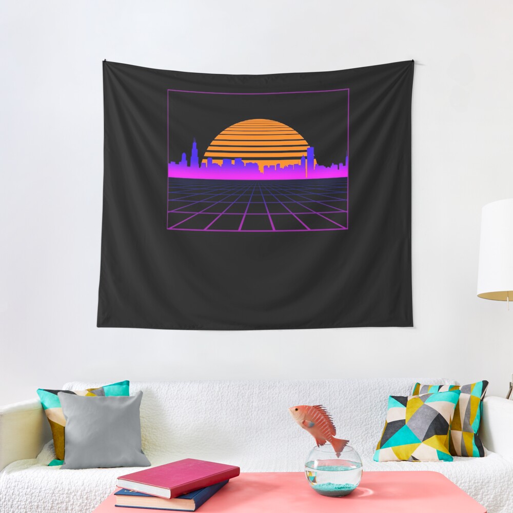 Synthwave, Retrowave Design For The Eighties Music Lovers Tapestry