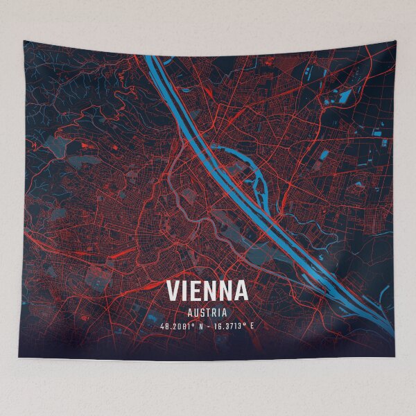 Item preview, Vienna Red & Blue Minimalist Map designed and sold by HomeLivingCo.