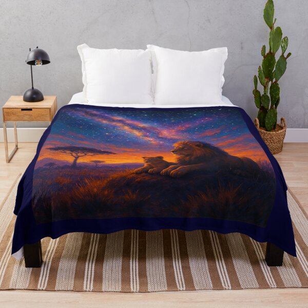 Item preview, Celestial Guardians – Lion and Cub Under the Milky Way Art Print designed and sold by OandSDesigns23.