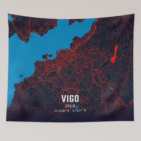 Item preview, Vigo Red & Blue Minimalist Map designed and sold by HomeLivingCo.