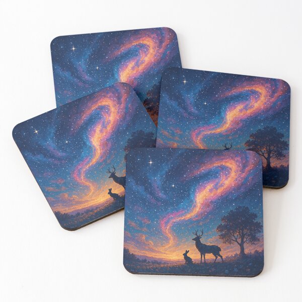 Item preview, Stargazers of the Milky Way – Cosmic Animal Landscape Art Print designed and sold by OandSDesigns23.