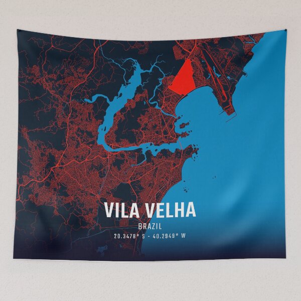 Item preview, Vila Velha Red & Blue Minimalist Map designed and sold by HomeLivingCo.