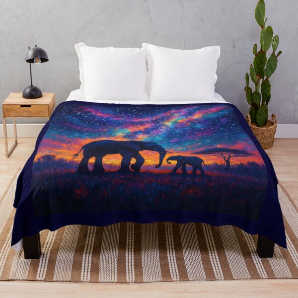 Item preview, Galactic Bond – Elephants Beneath the Milky Way Art Print designed and sold by OandSDesigns23.