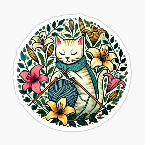 Knitting Kitty Sticker