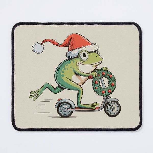 Item preview, Santa Frog on Scooter – Festive Amphibian Holiday Art designed and sold by EmeraldeaArt.