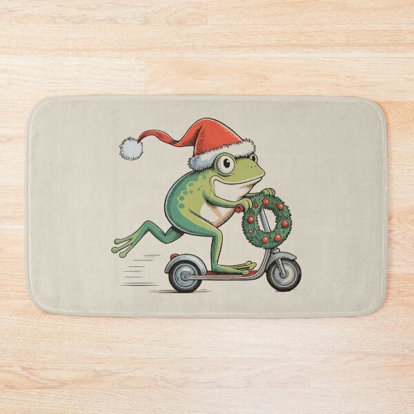Item preview, Santa Frog on Scooter – Festive Amphibian Holiday Art designed and sold by EmeraldeaArt.