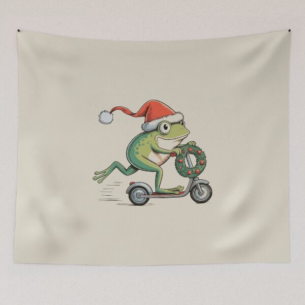Item preview, Santa Frog on Scooter – Festive Amphibian Holiday Art designed and sold by EmeraldeaArt.