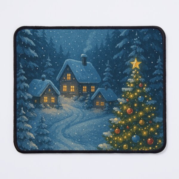 Item preview, Snowy Village Full Moon Christmas Tree Watercolor Warm Winter designed and sold by Lyvion design.