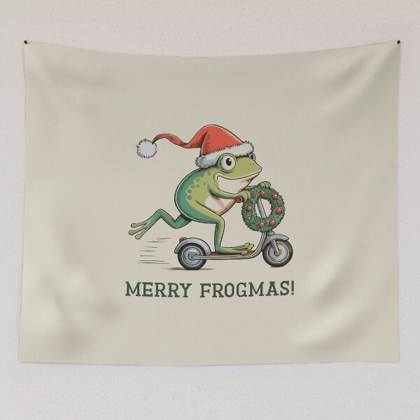 Item preview, Merry Frogmas – Santa Toad on Scooter Christmas Card designed and sold by EmeraldeaArt.