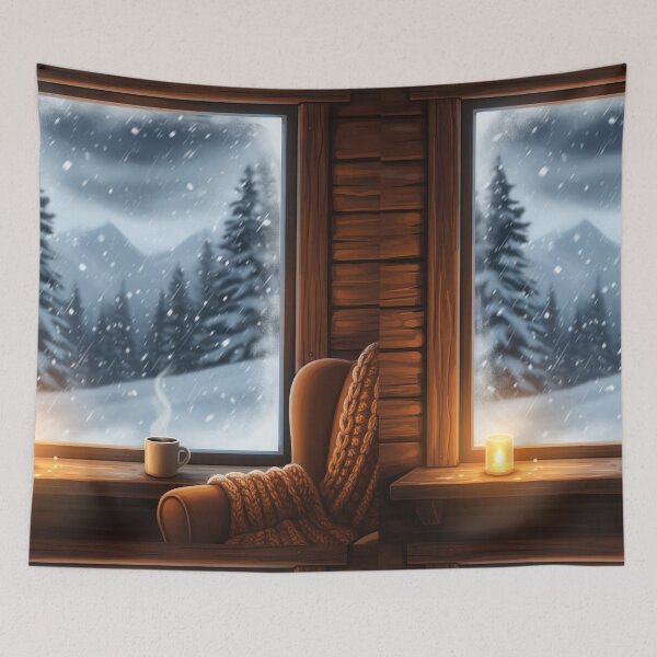 Item preview, Mountain Cabin Window View Throw Blanket designed and sold by HappyMindCo.