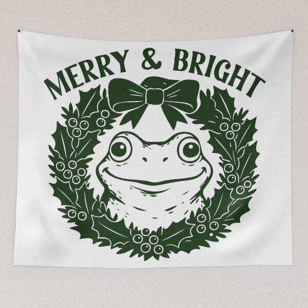 Item preview, Merry & Bright Frog – Cute Wreath toad Illustration designed and sold by EmeraldeaArt.
